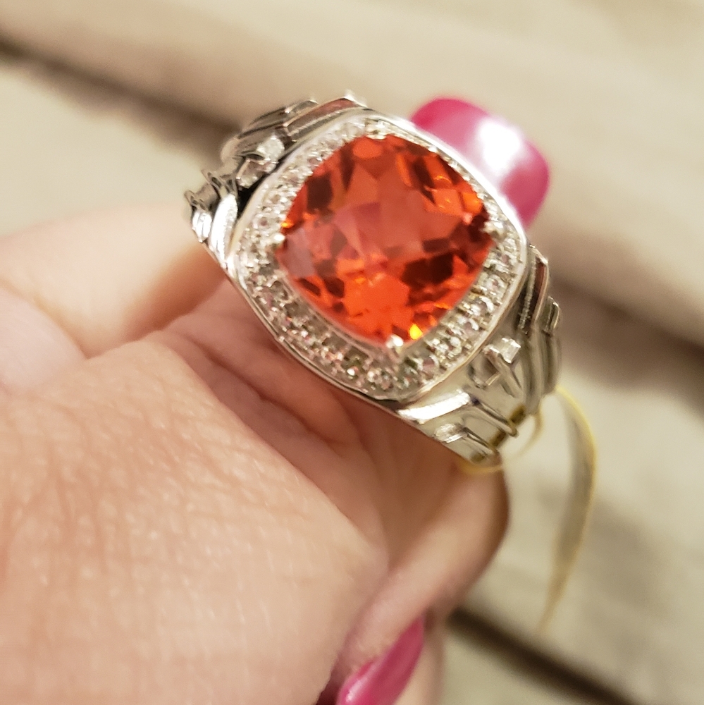 Size 12, Sunfire Quartz & White Topaz Ring, 4.80 carats, Sterling Silver, NWT